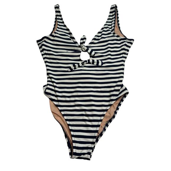 J CREW Bow Front One Piece Swimsuit Classic Stripe Women's Size 6 Blue Cream - Picture 2 of 9